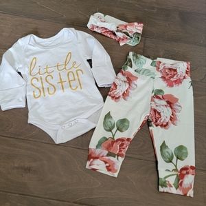 Little sister baby girl floral set tag is size 70 0-3m pucture perfect outfit